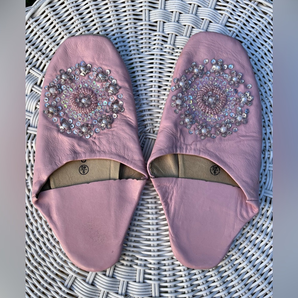Glam Souls Embellished Pink Leather Mules